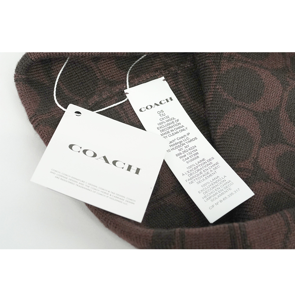 【COACH】滿版CC Logo 機器人刺繡羊毛毛帽(胡桃木棕)CX132 WAN