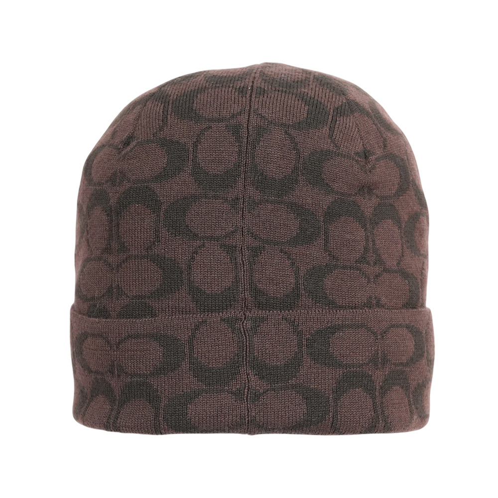 【COACH】滿版CC Logo 機器人刺繡羊毛毛帽(胡桃木棕)CX132 WAN