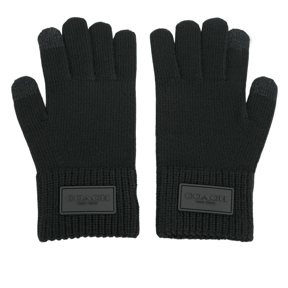 【COACH】方形經典馬車標牌羊毛手套 S-M / L-XL (黑色)