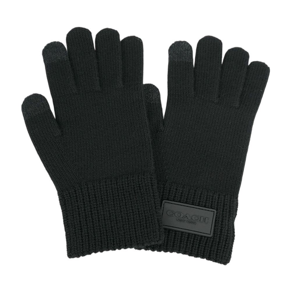 【COACH】方形經典馬車標牌羊毛手套 S-M / L-XL (黑色)