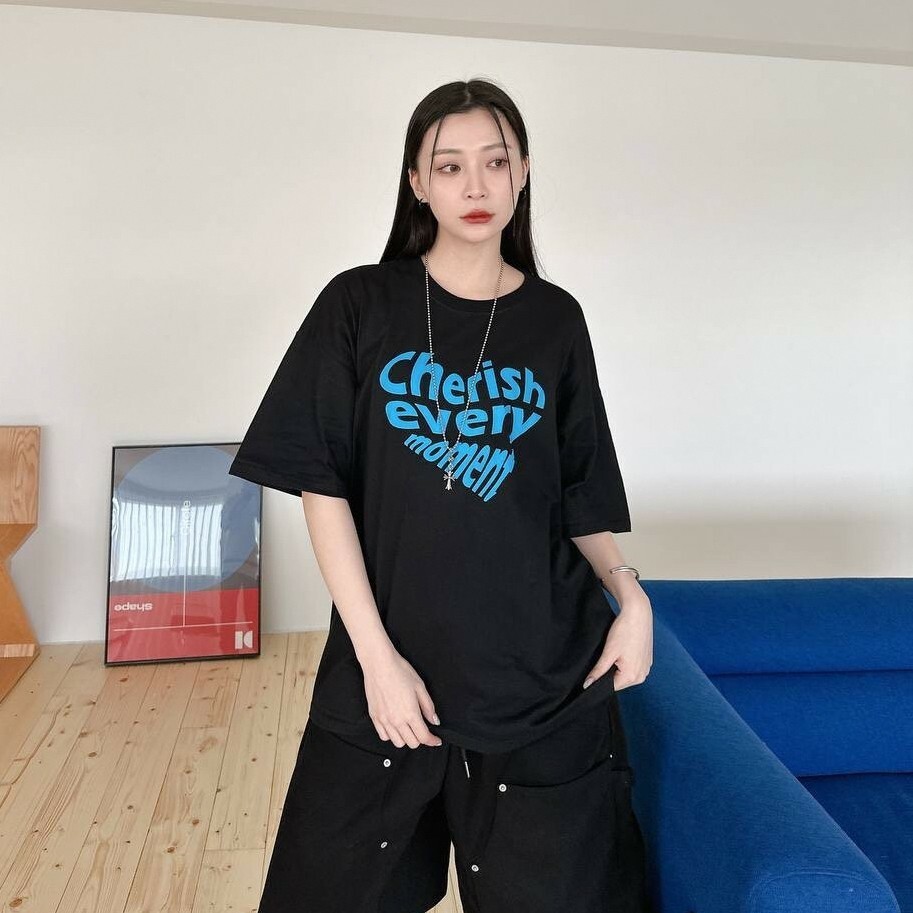 自訂款 Cherish every moment 愛心文字短T IM18859