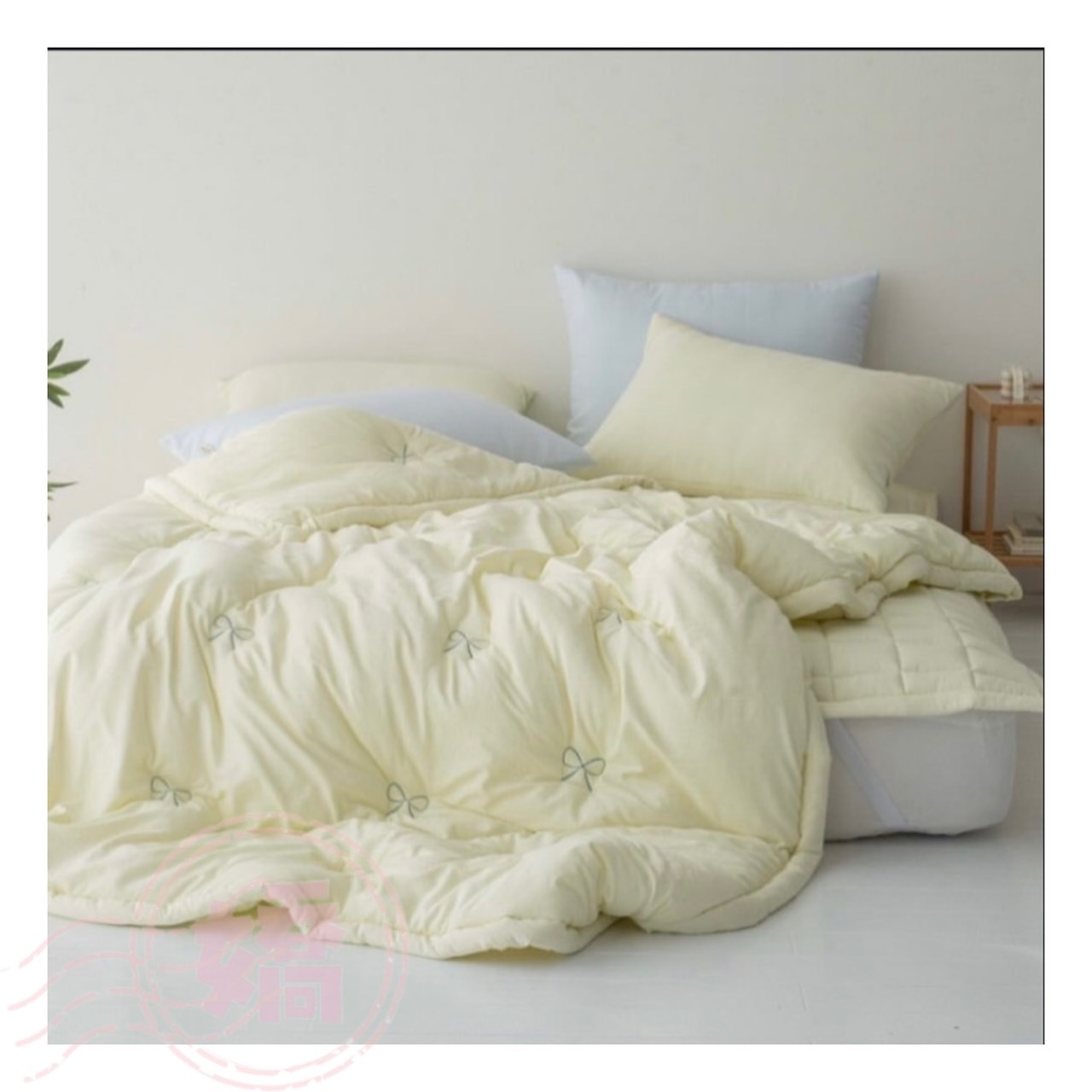 K03005刺繡蝴蝶結四季被(大'小'枕套)(白'綠'藍'灰)