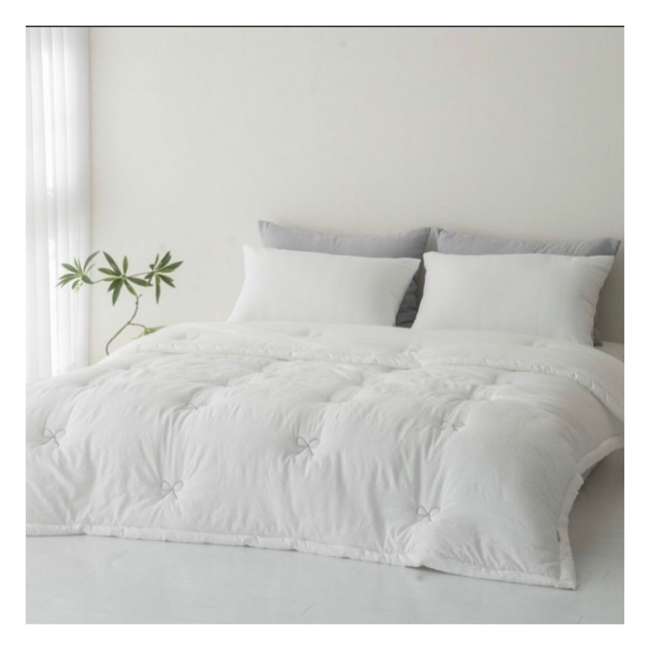 K03005刺繡蝴蝶結四季被(大'小'枕套)(白'綠'藍'灰)