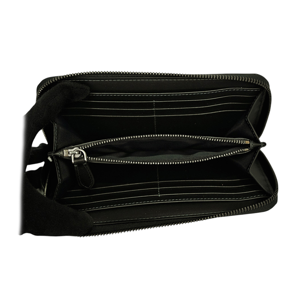 【BURBERRY】格紋塗層帆布及牛皮拉鍊型長夾(炭灰色)8070254