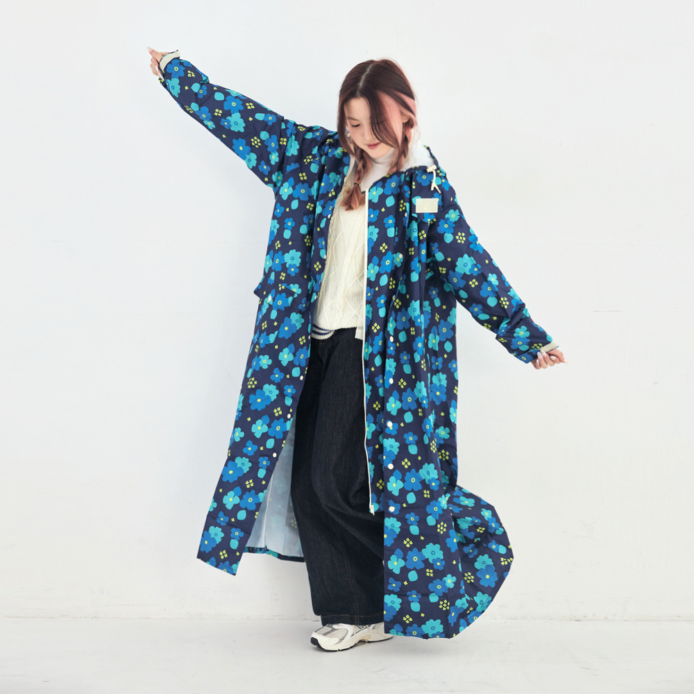 RAINSTORY前扣式連身雨衣L號(沁藍花海)
