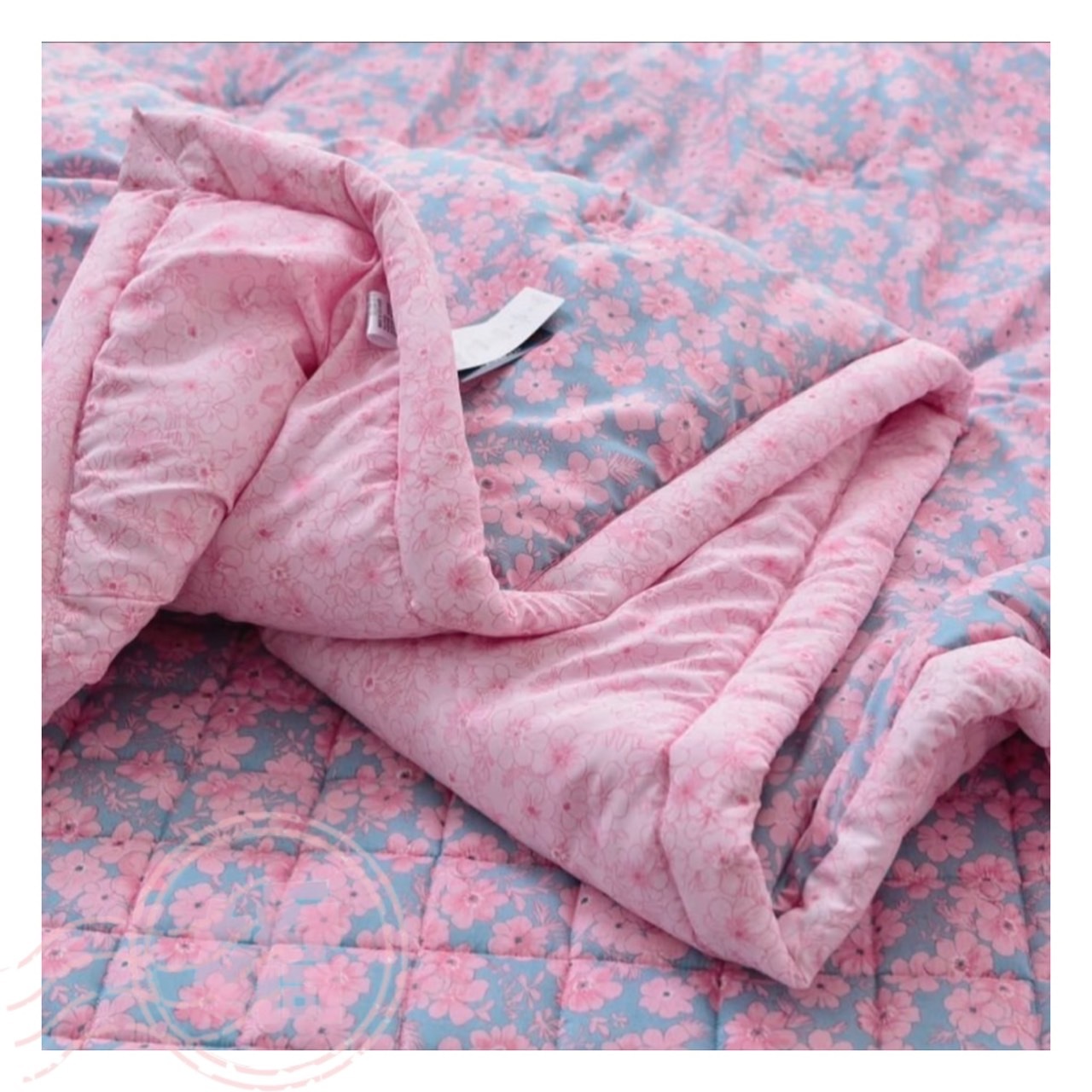 K03007撞色滿版花四季被(小'枕套)(粉'藍)