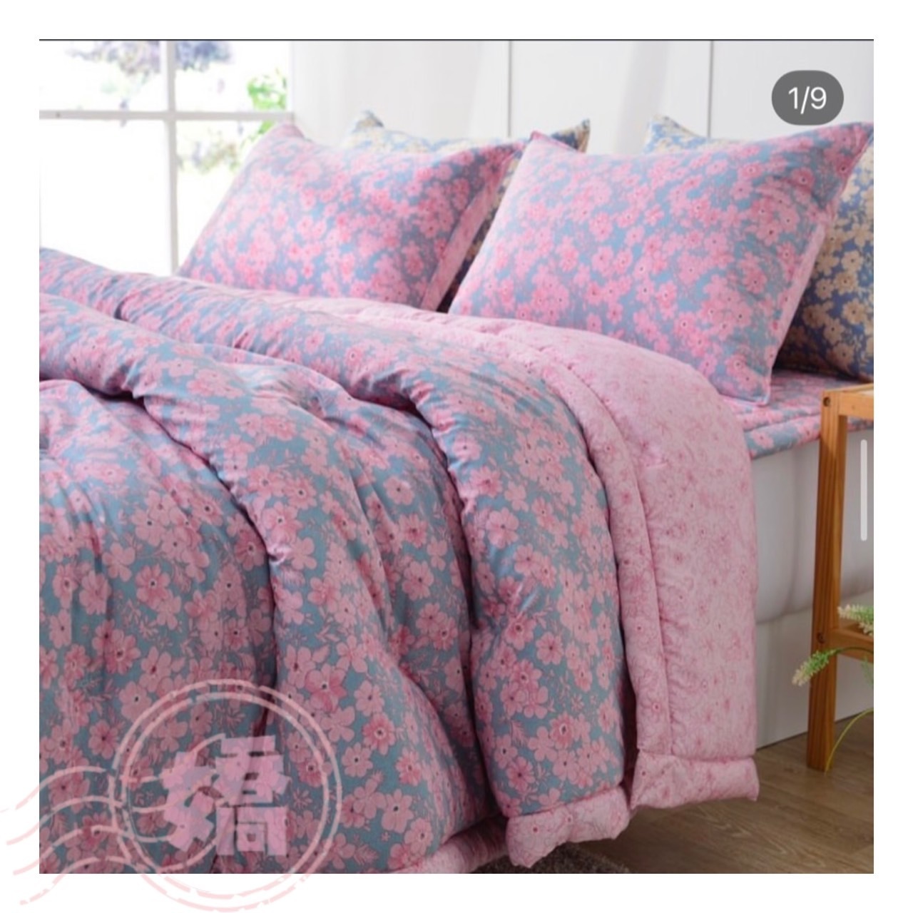 K03007撞色滿版花四季被(小'枕套)(粉'藍)