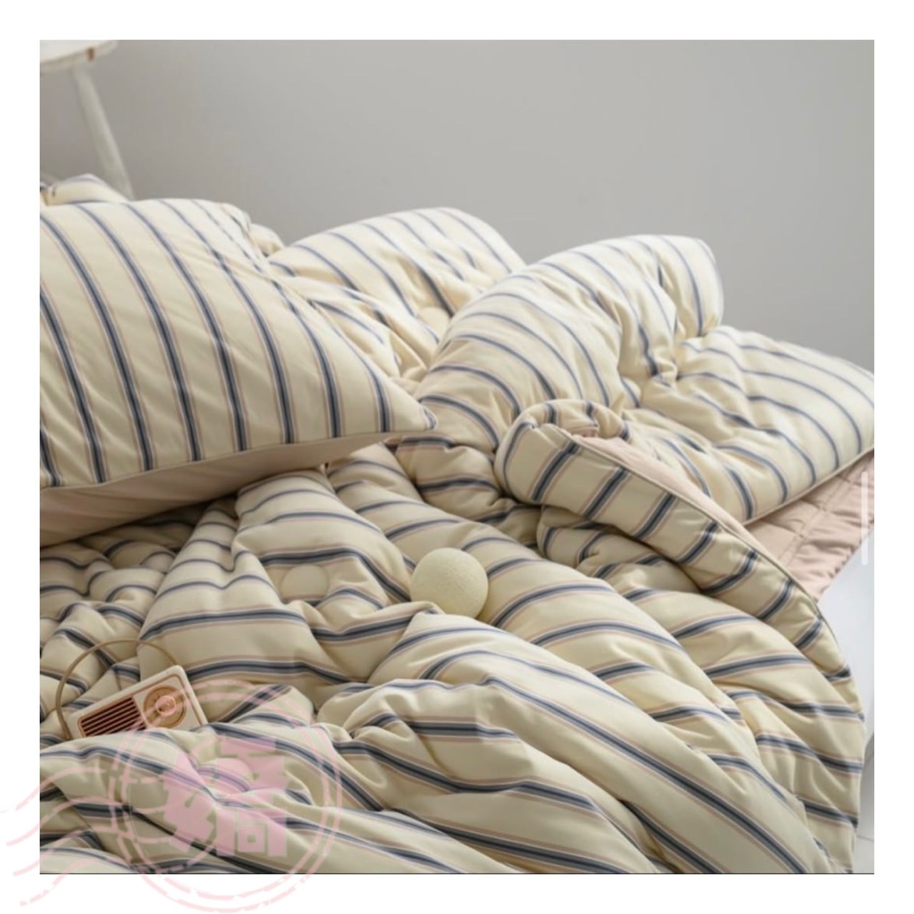 K03008拼色直條四季被(枕套)(米'藍)