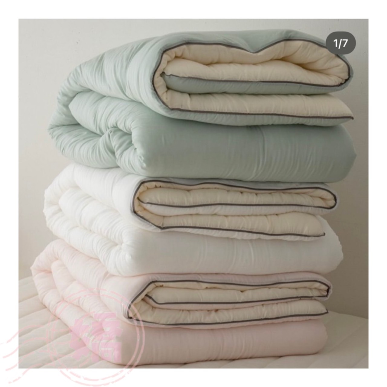 K03010側撞邊素色四季被(大'小'枕套)(白'粉'綠)