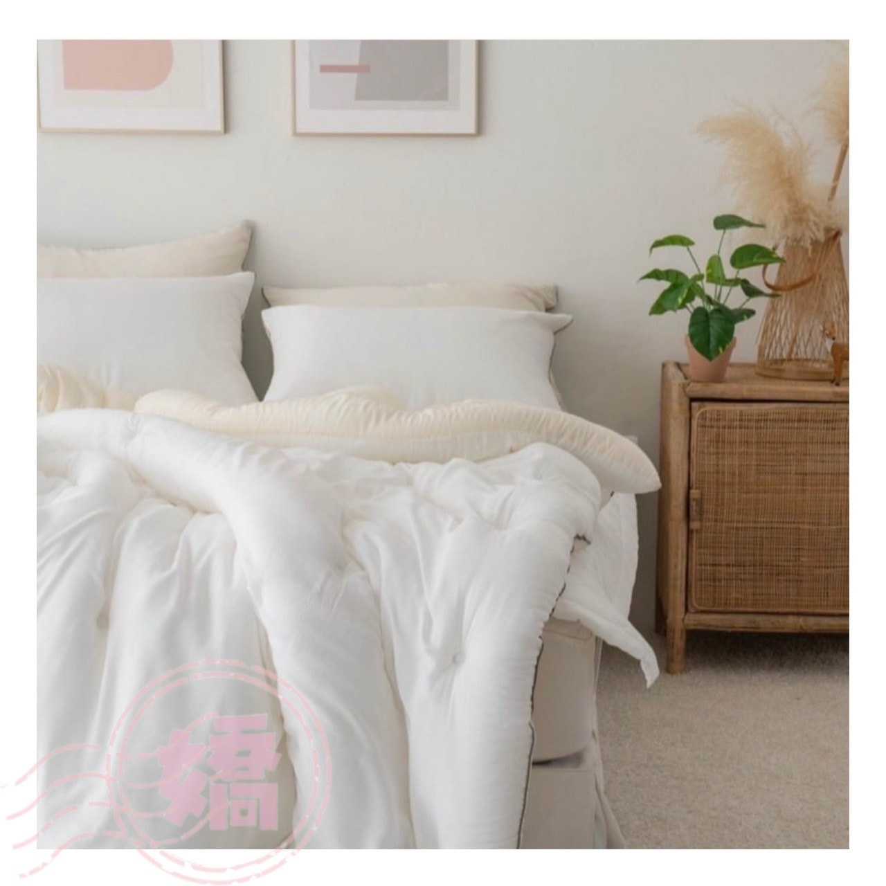 K03010側撞邊素色四季被(大'小'枕套)(白'粉'綠)