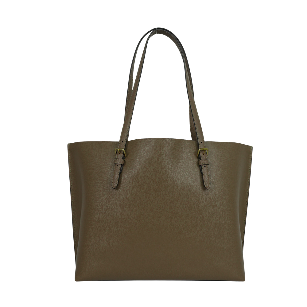 【COACH】Mollie 金字雙面皮革三層托特包(深石色)CV968 IMV2R