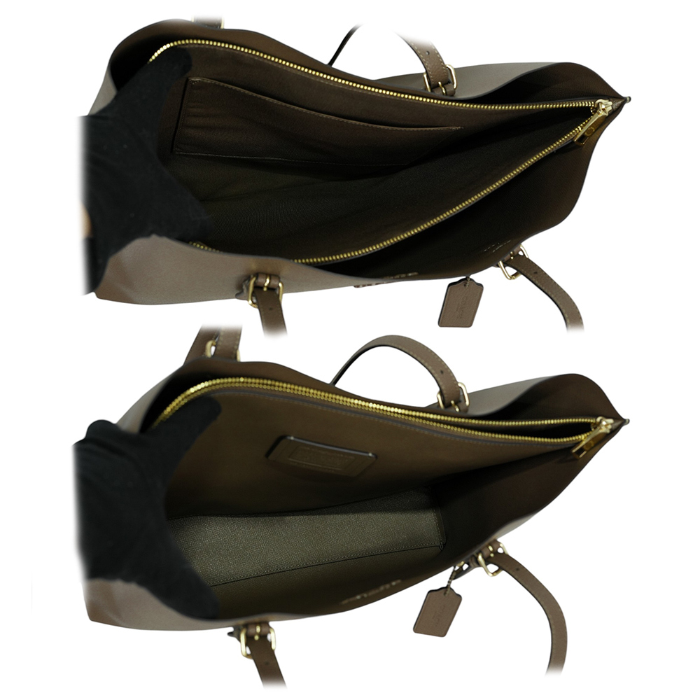 【COACH】Mollie 金字雙面皮革三層托特包(深石色)CV968 IMV2R