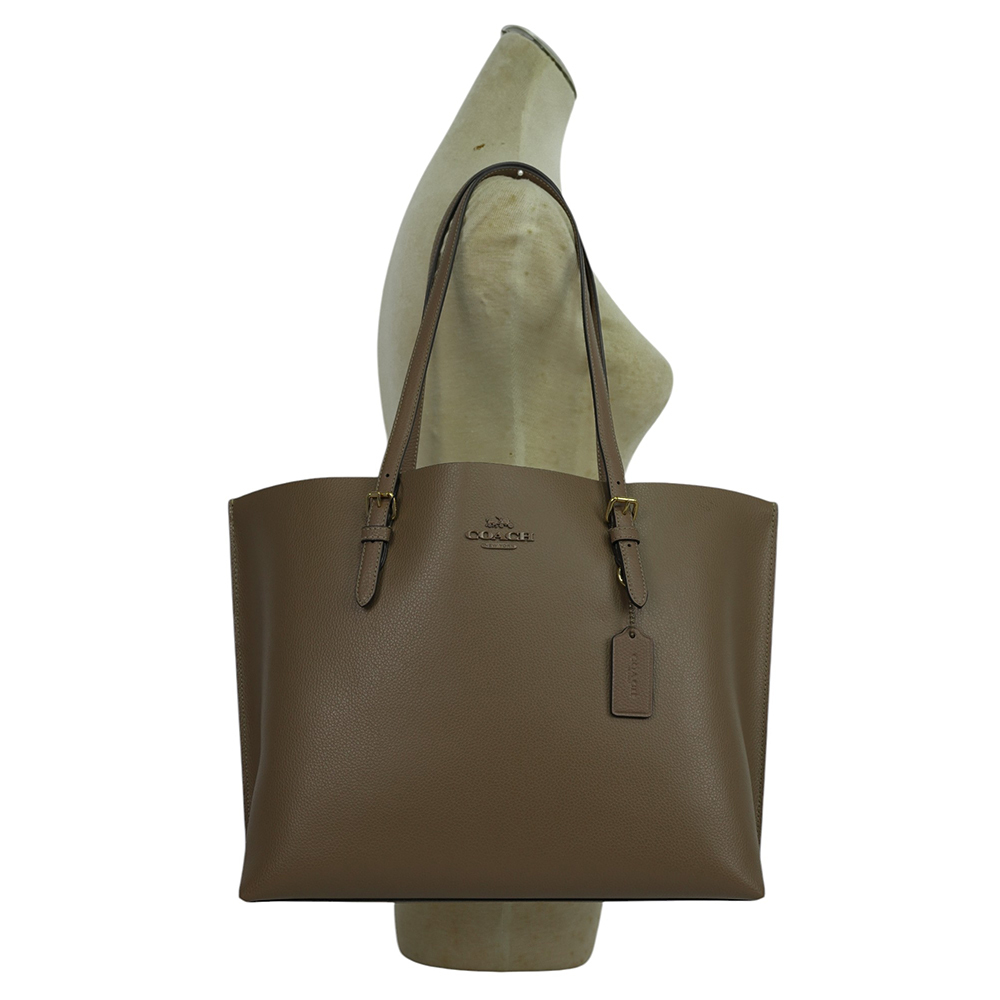 【COACH】Mollie 金字雙面皮革三層托特包(深石色)CV968 IMV2R
