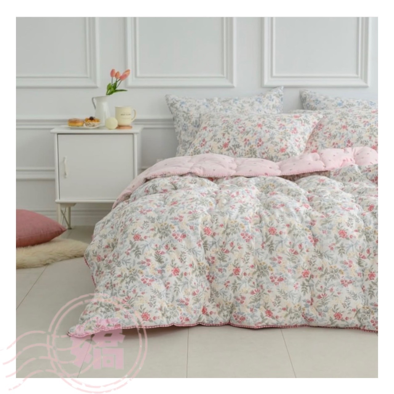 K03012雙面碎花四季被(大'小'枕套)(粉'藍)