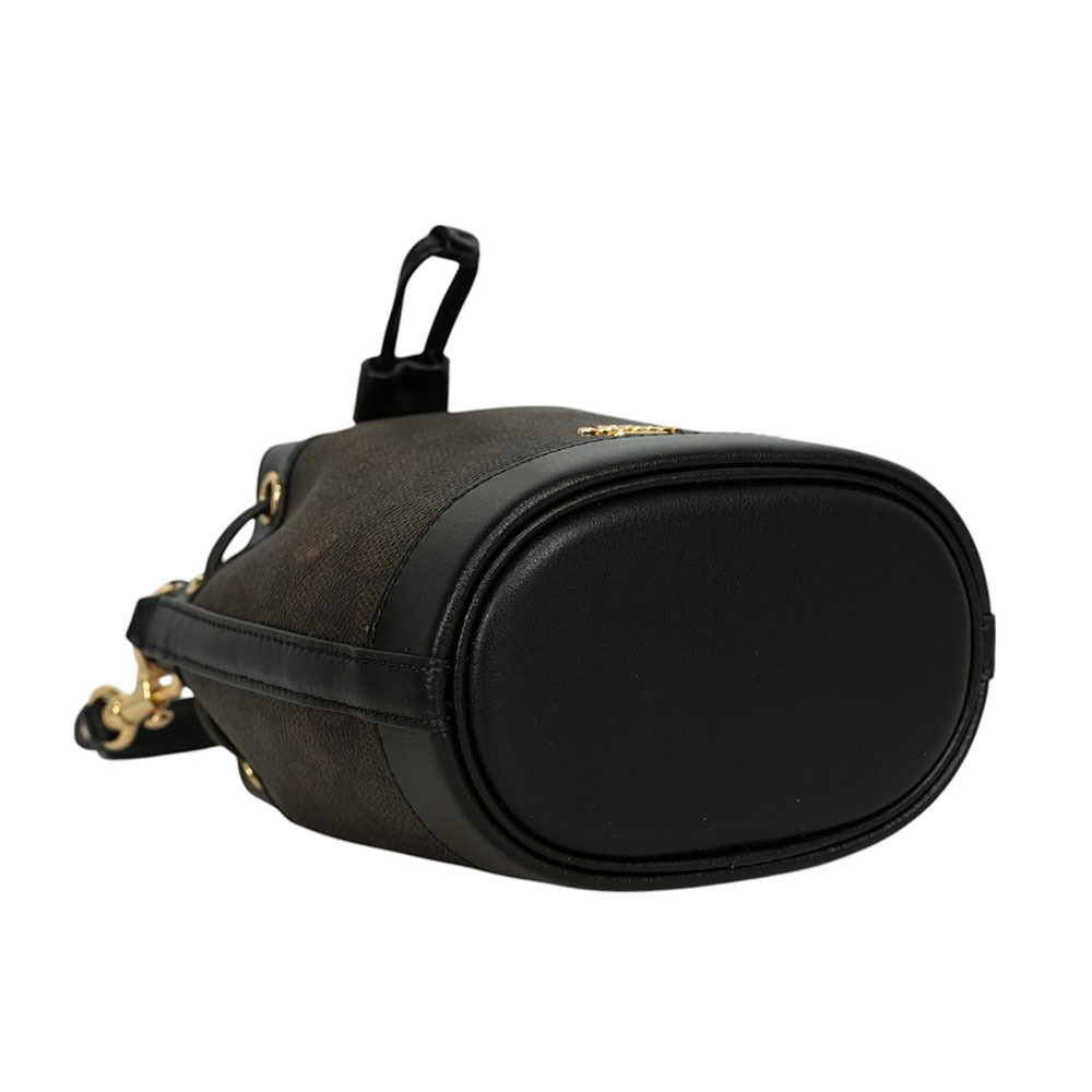 【COACH】金色馬車標誌塗層帆布及皮革迷你水桶包(胡桃木棕/黑色)CW299 IMXAQ