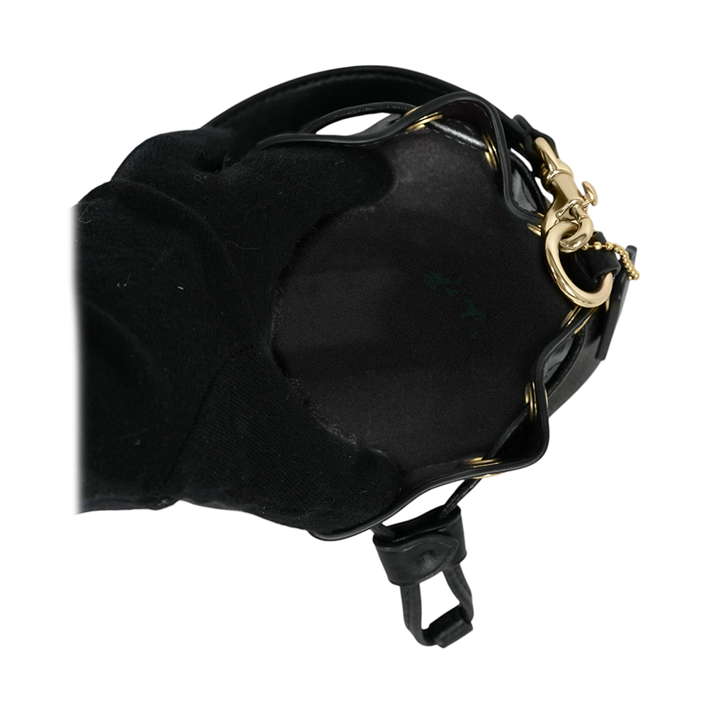 【COACH】金色馬車標誌塗層帆布及皮革迷你水桶包(胡桃木棕/黑色)CW299 IMXAQ