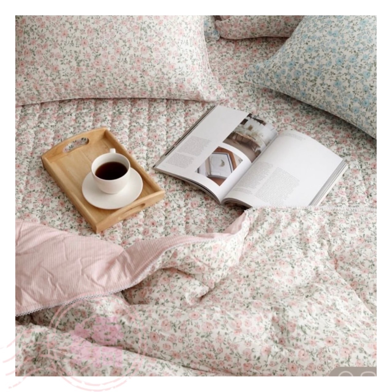 K03013滿版花花四季被(大'小'枕套)(粉'藍)