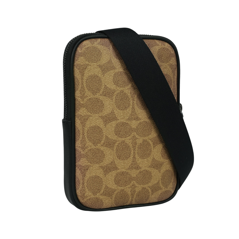 【COACH】Aden 塗層帆布及牛皮迷你斜背包/手拿包(卡其色)