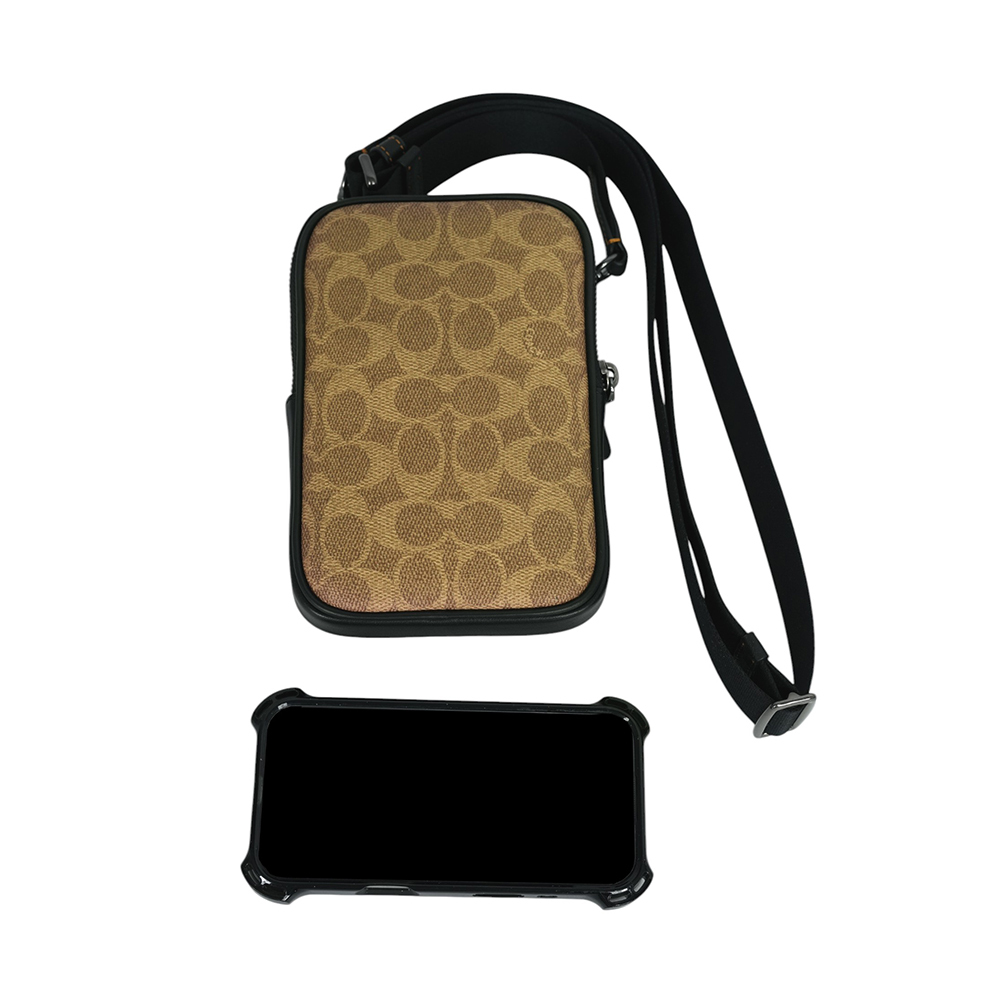 【COACH】Aden 塗層帆布及牛皮迷你斜背包/手拿包(卡其色)CW364 QBNRX