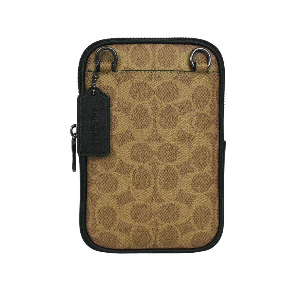 【COACH】Aden 塗層帆布及牛皮迷你斜背包/手拿包(卡其色)CW364 QBNRX