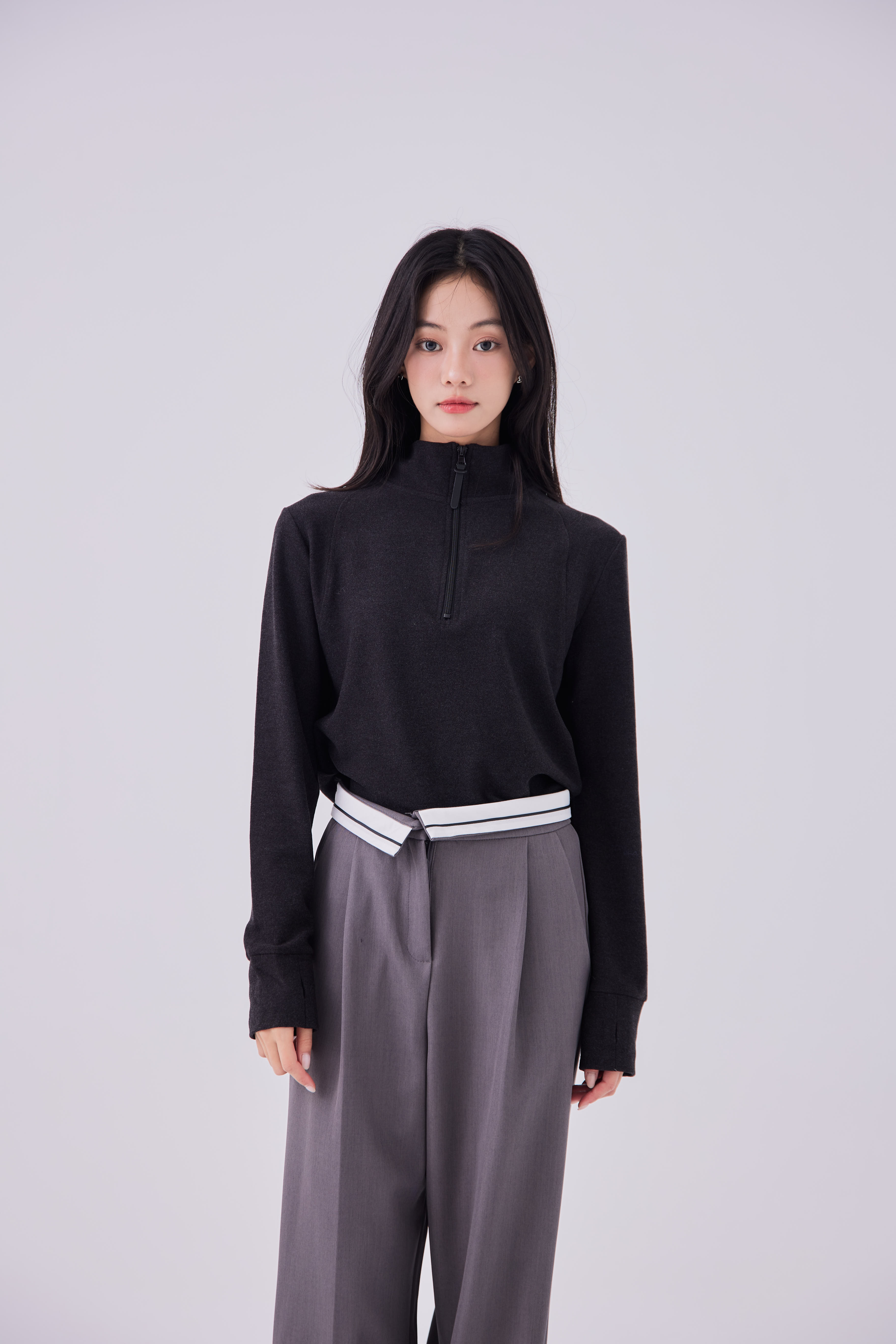 2603 絨感半拉鏈小立領上衣