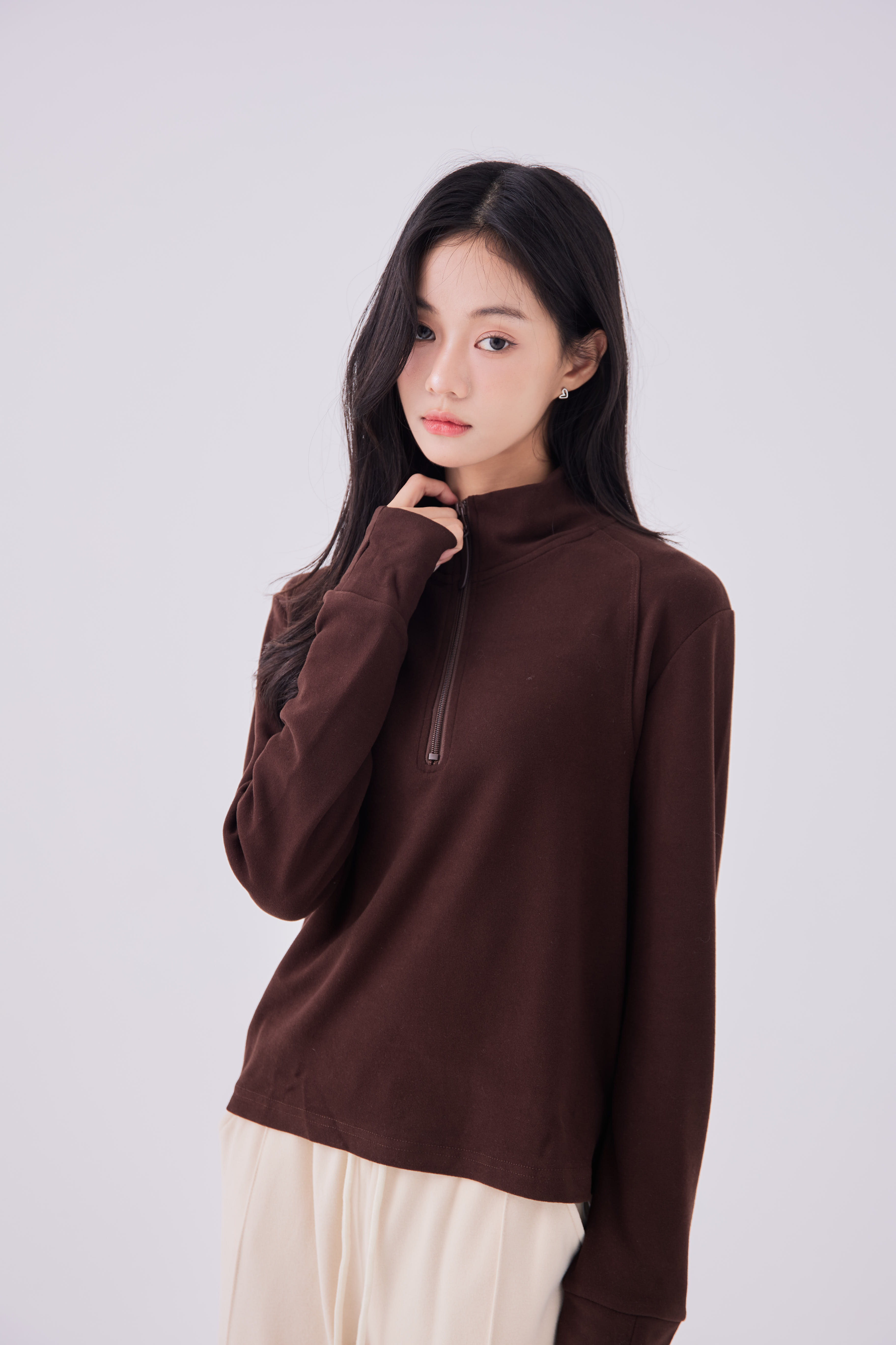 2603 絨感半拉鏈小立領上衣