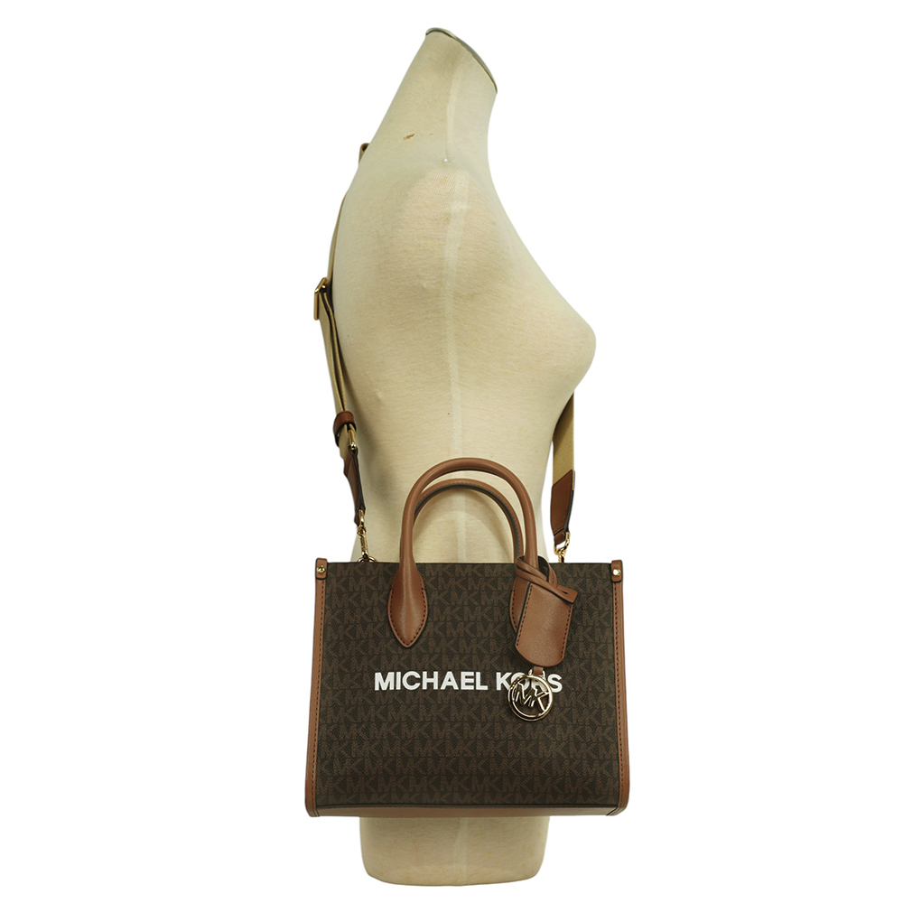 【Michael Kors】Mirella 滿版塗層帆布尼龍寬背帶小款二用托特包(棕色)35S4G7ZC5B BROWN