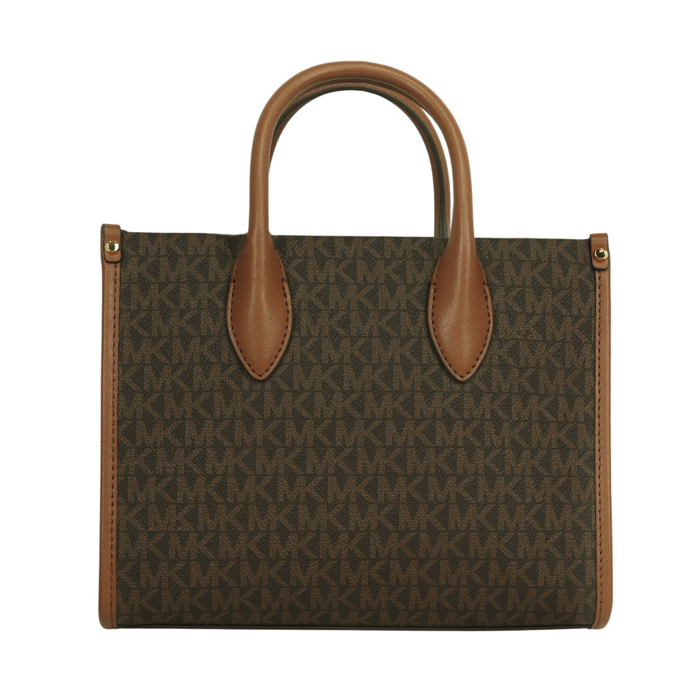 【Michael Kors】Mirella 滿版塗層帆布尼龍寬背帶小款二用托特包(棕色)35S4G7ZC5B BROWN