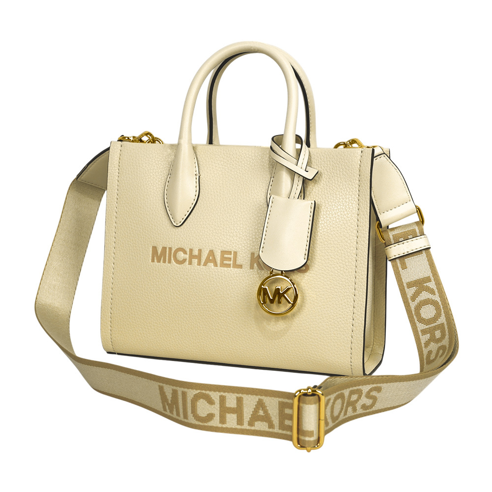 【Michael Kors】Mirella 荔枝皮革刺繡背帶小款二用托特包(奶油白)35S4G7ZC5L LTCREAM