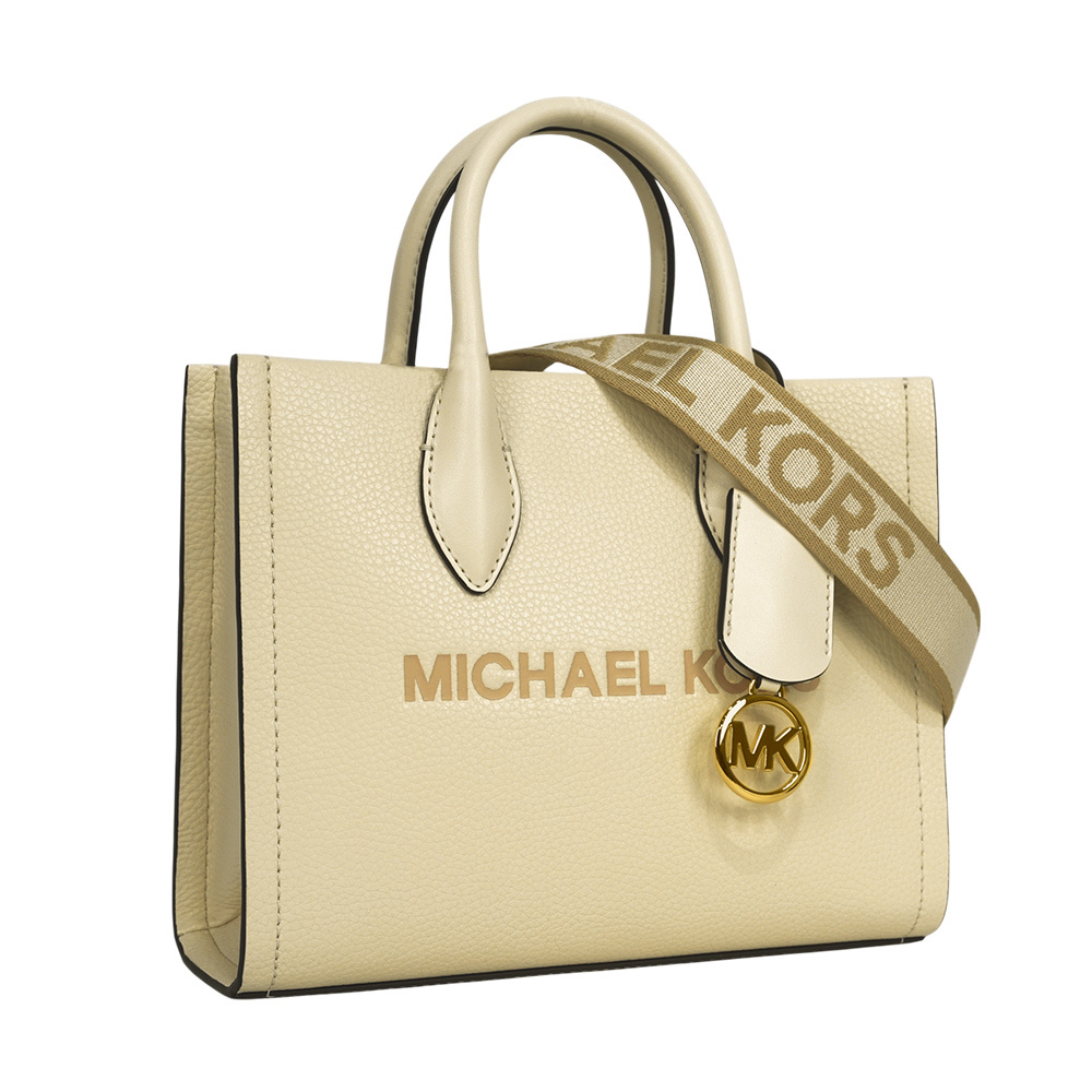 【Michael Kors】Mirella 荔枝皮革刺繡背帶小款二用托特包(奶油白)35S4G7ZC5L LTCREAM