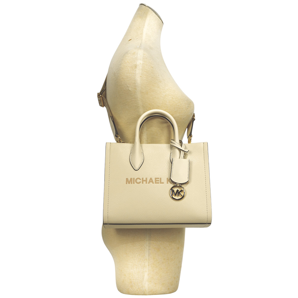 【Michael Kors】Mirella 荔枝皮革刺繡背帶小款二用托特包(奶油白)35S4G7ZC5L LTCREAM
