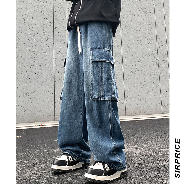 復古水洗雙口袋牛仔長褲