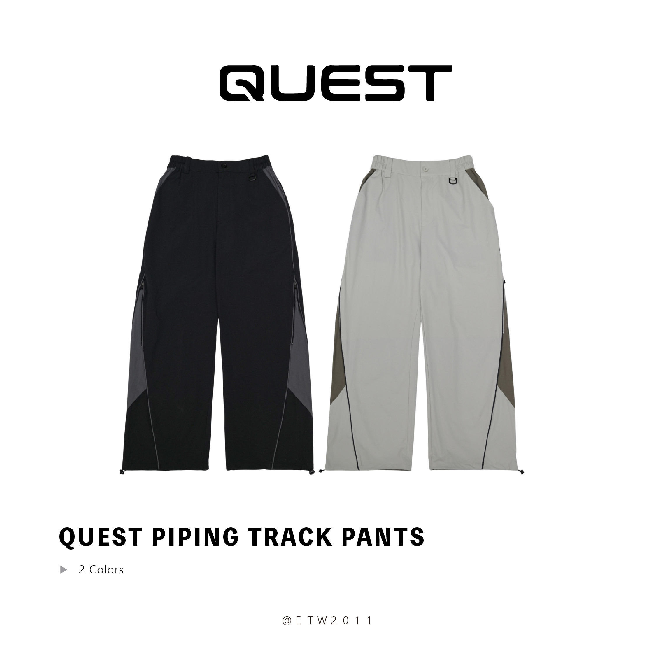 ☆ETW☆【EASY TO WEAR】QUEST PIPING TRACK PANTS 拼接拉鍊寬褲 寬褲 長褲 兩色
