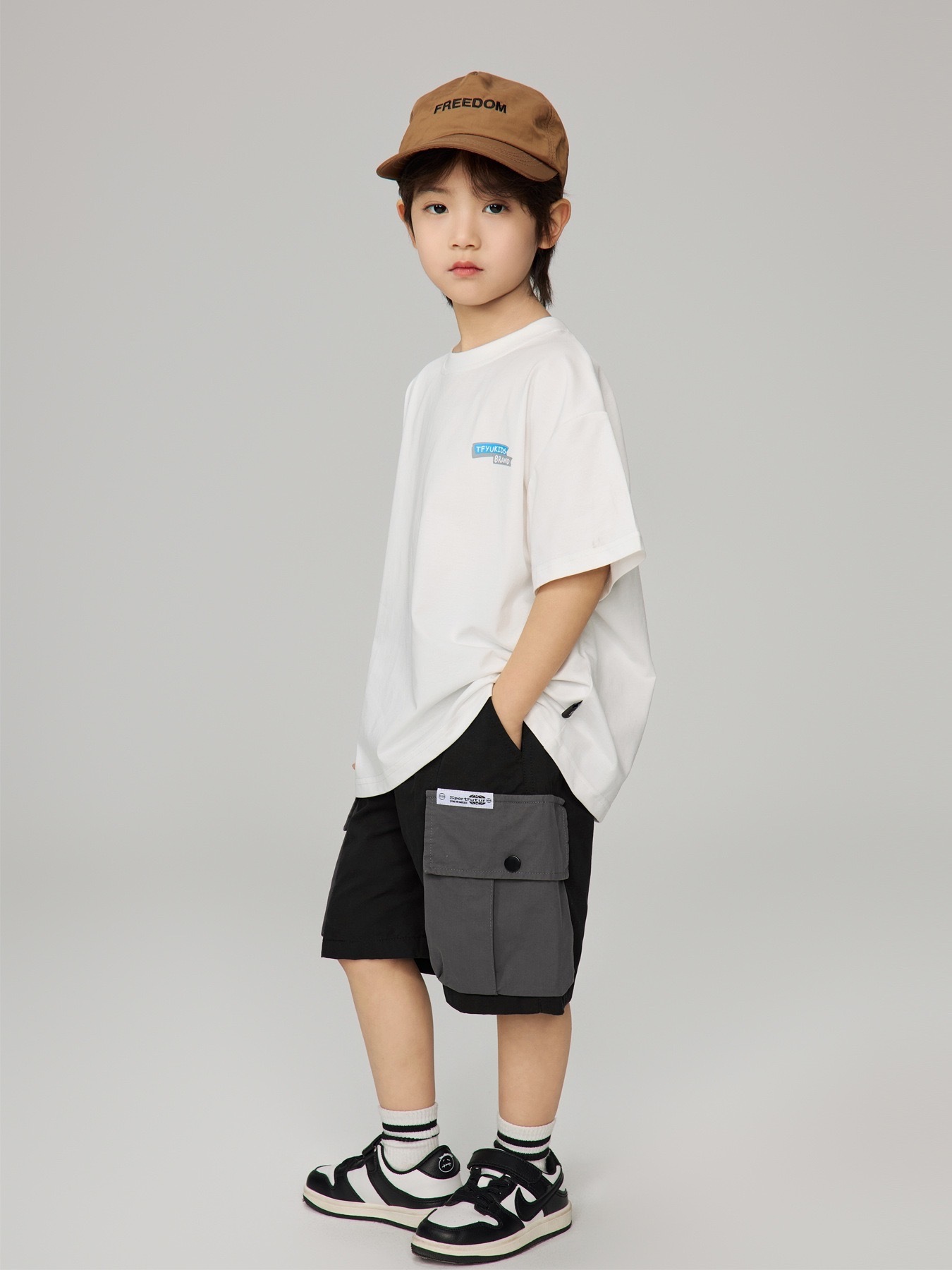 兩色撞色口袋五分褲