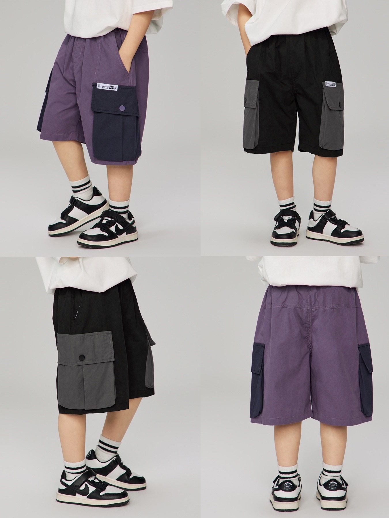 兩色撞色口袋五分褲