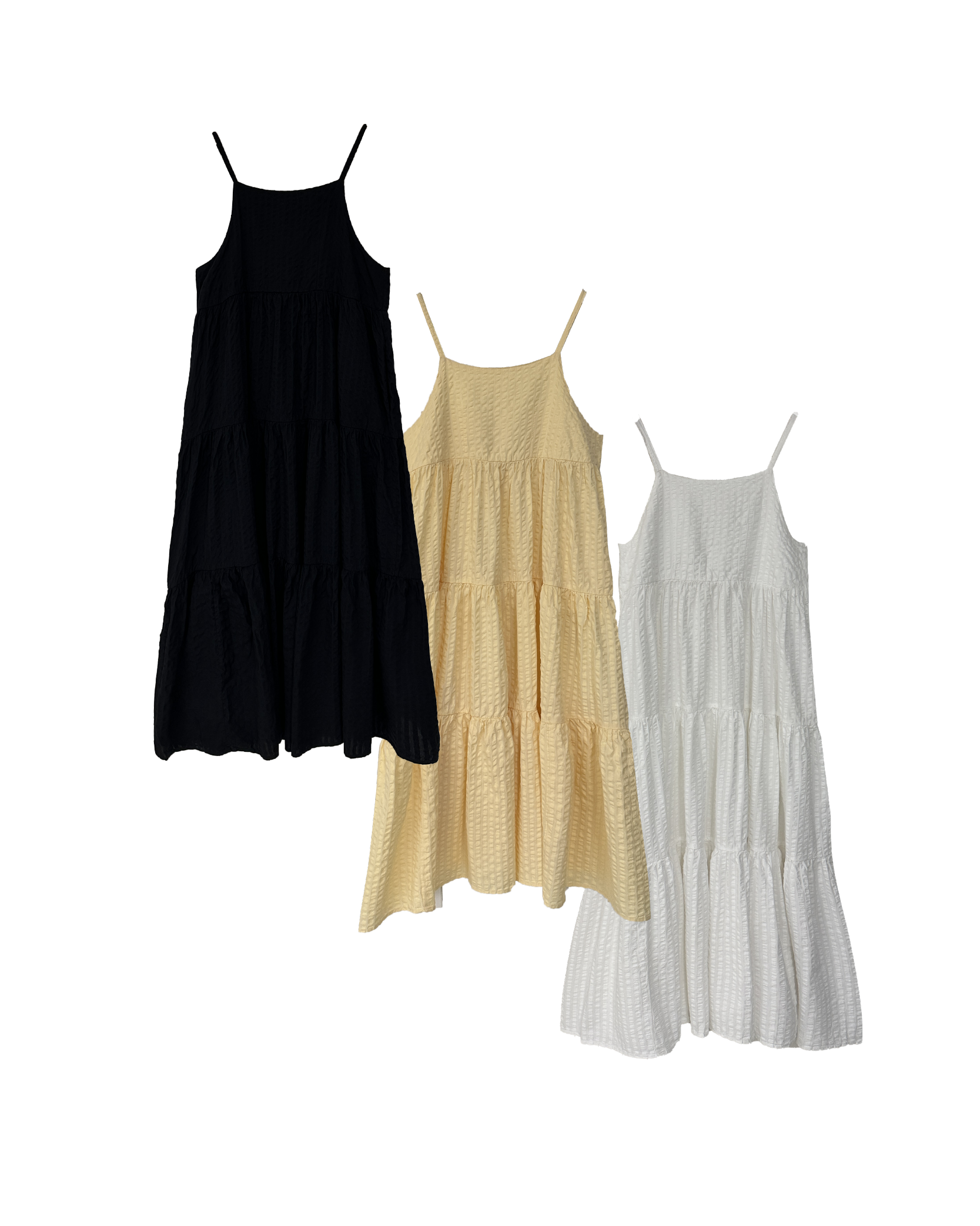 凹凸直紋背綁結三層吊帶onepiece