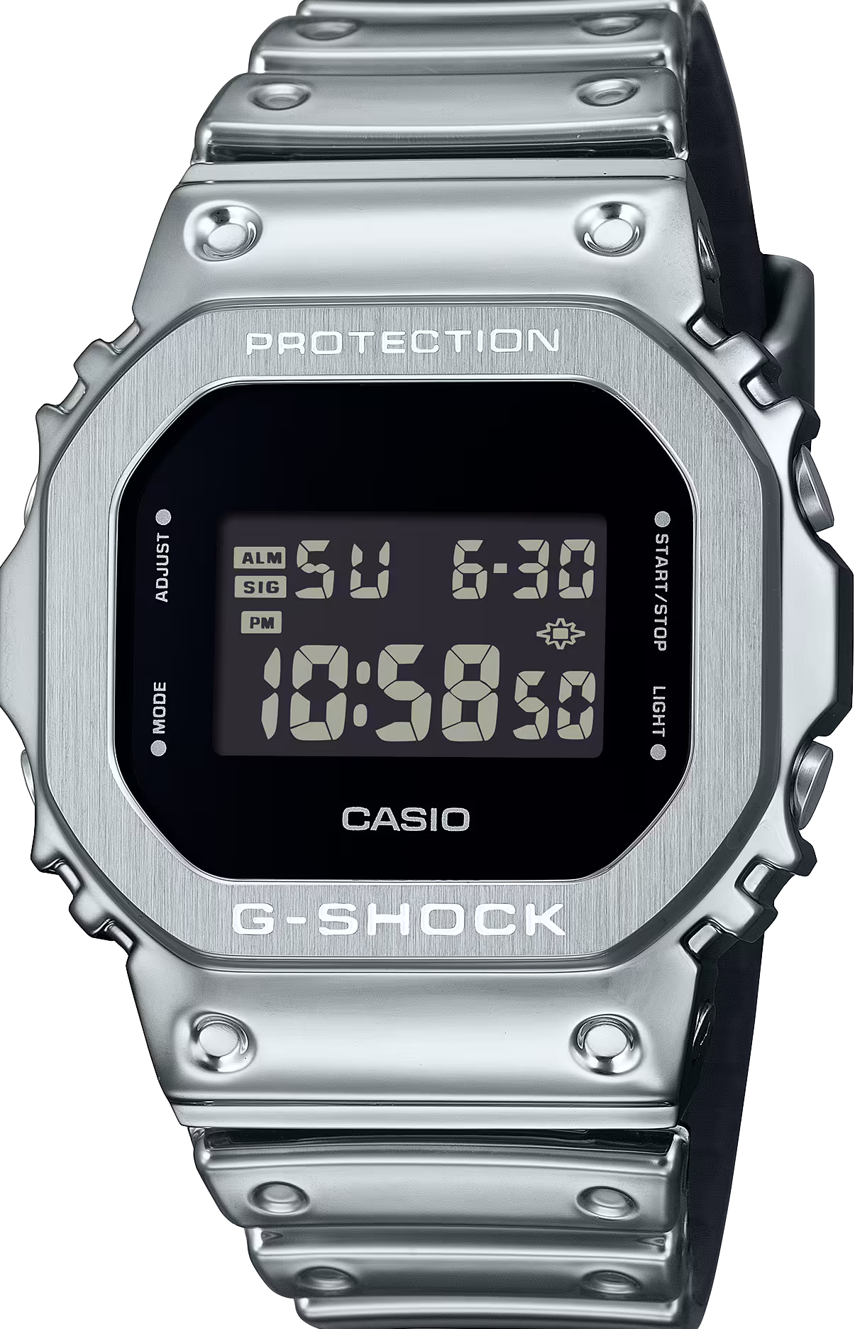 萬年鐘錶 - CASIO卡西歐 G-SHOCK  炫銀金屬光閃耀亮眼金屬錶殼橡膠錶帶電子錶 GM-5600YM-8  錶徑 : 43.2 mm