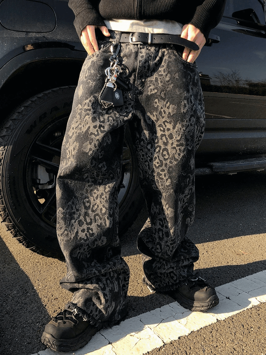 豹紋水洗休閒褲