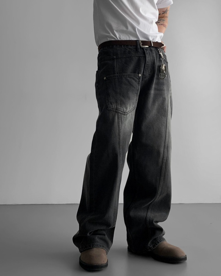 半寬口袋牛仔褲