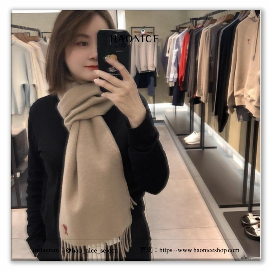 【HAO NICE】AMI✨宋佳同款 巴黎限定 秋冬經典款 羊毛圍巾 刺繡