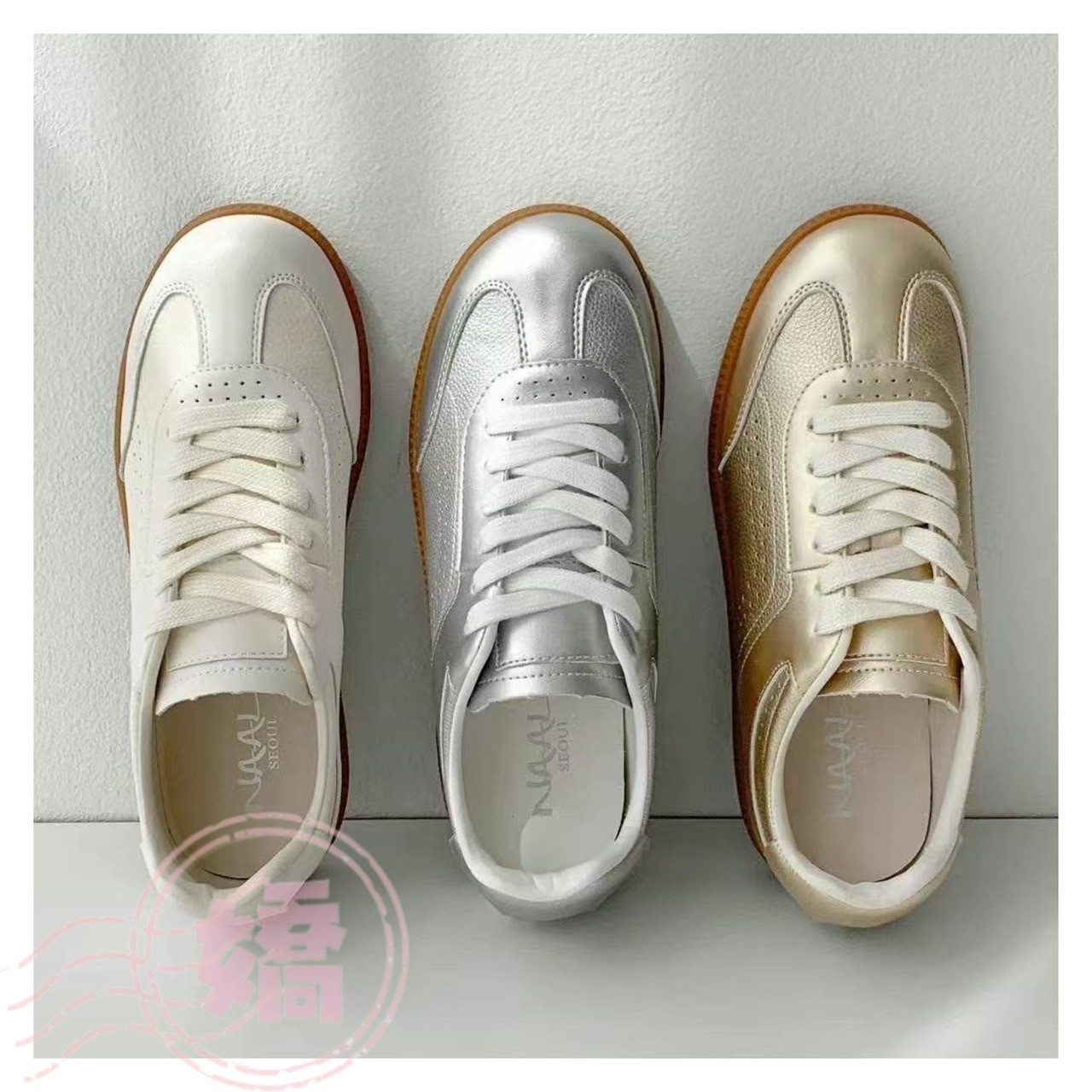 K19008真皮透氣焦糖底休閒鞋(白'銀'金)(230'235'240'245'250)