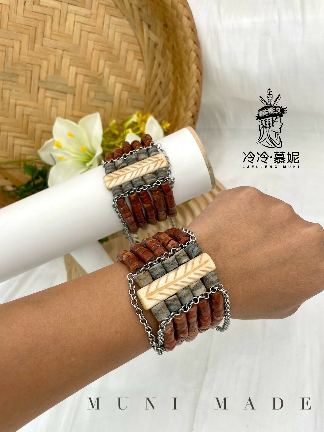 Muni-No.15貿易土珠五排手鍊16cm