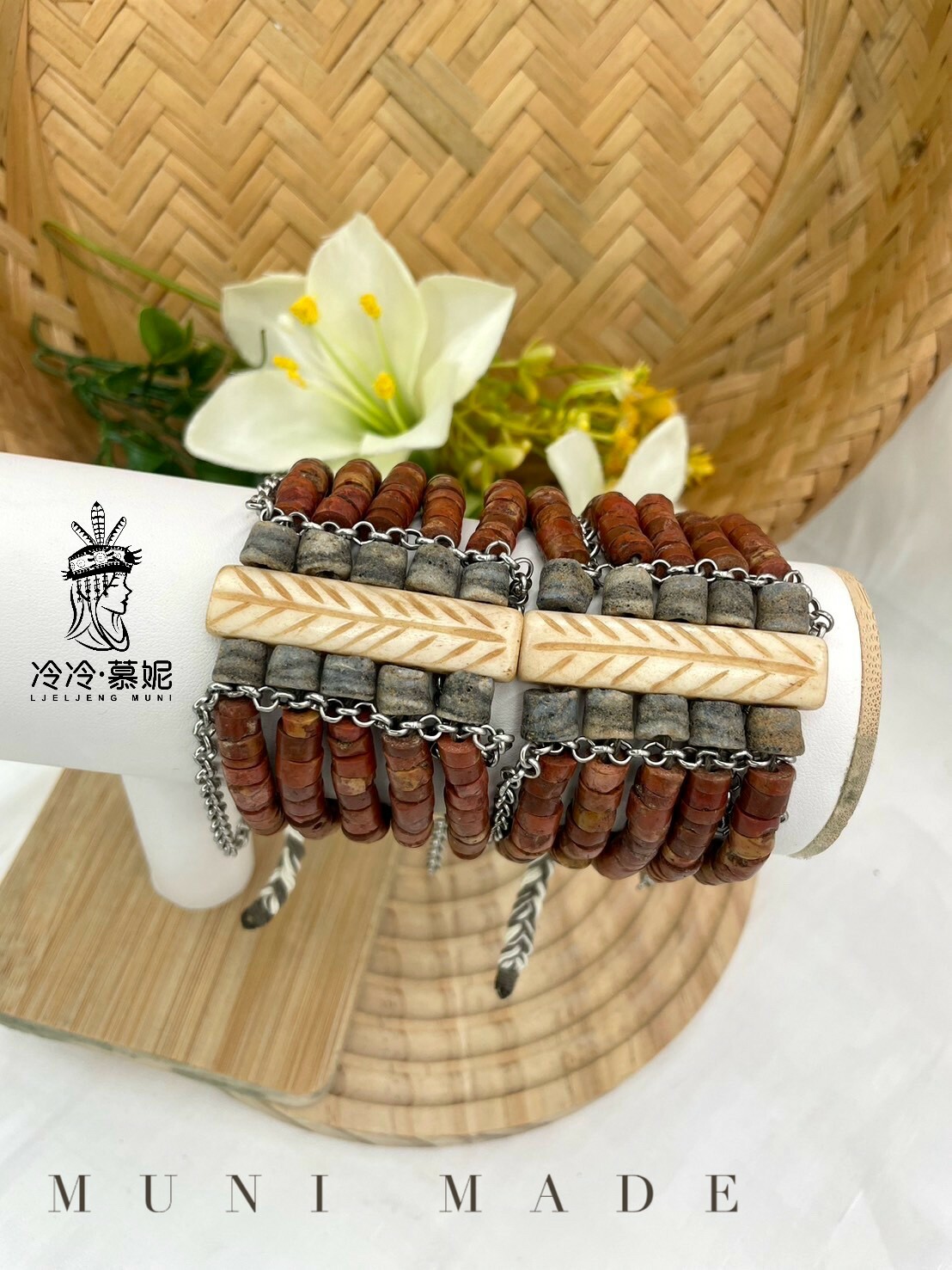 Muni-No.15貿易土珠五排手鍊16cm