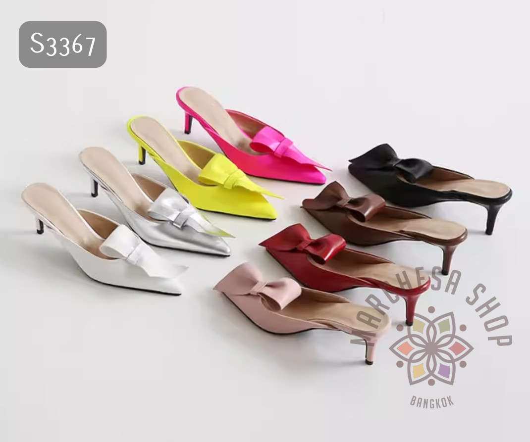 S3367A - 牛皮純色立體結尖頭平底涼拖  (平底)