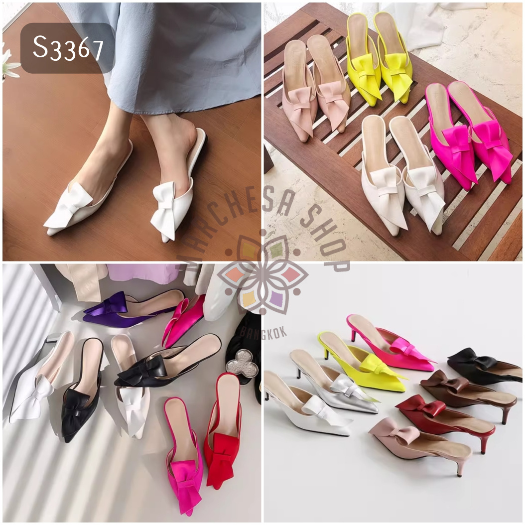 S3367A - 牛皮純色立體結尖頭平底涼拖  (平底)