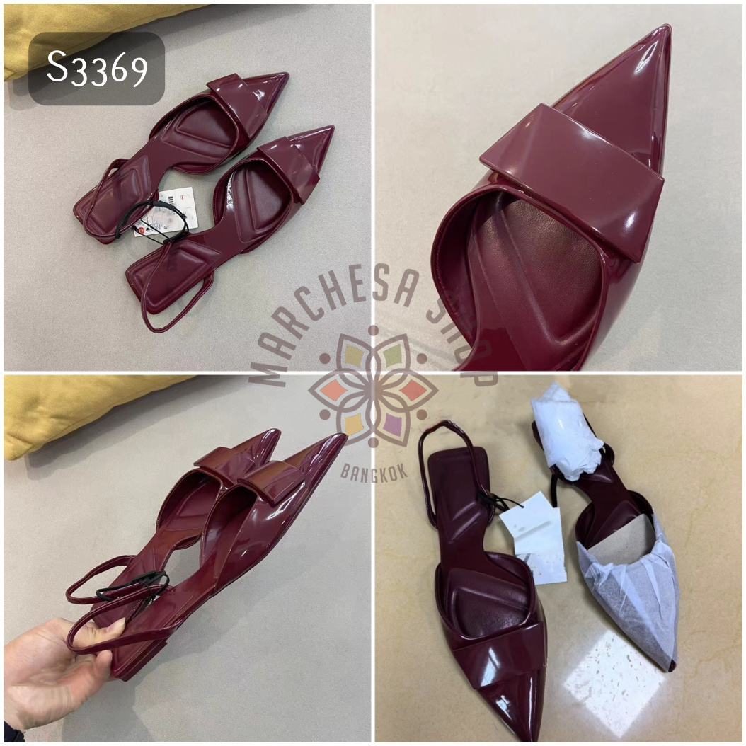 S3369 - 牛漆皮純色方扣平底涼鞋