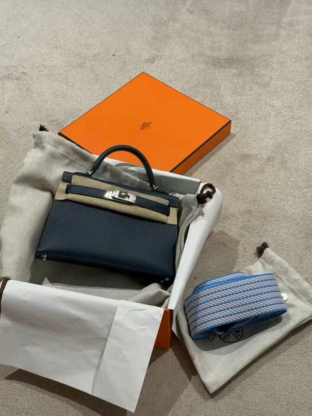 Kelly mini II 7P bleu de prusse ck epsom W 配双肩带