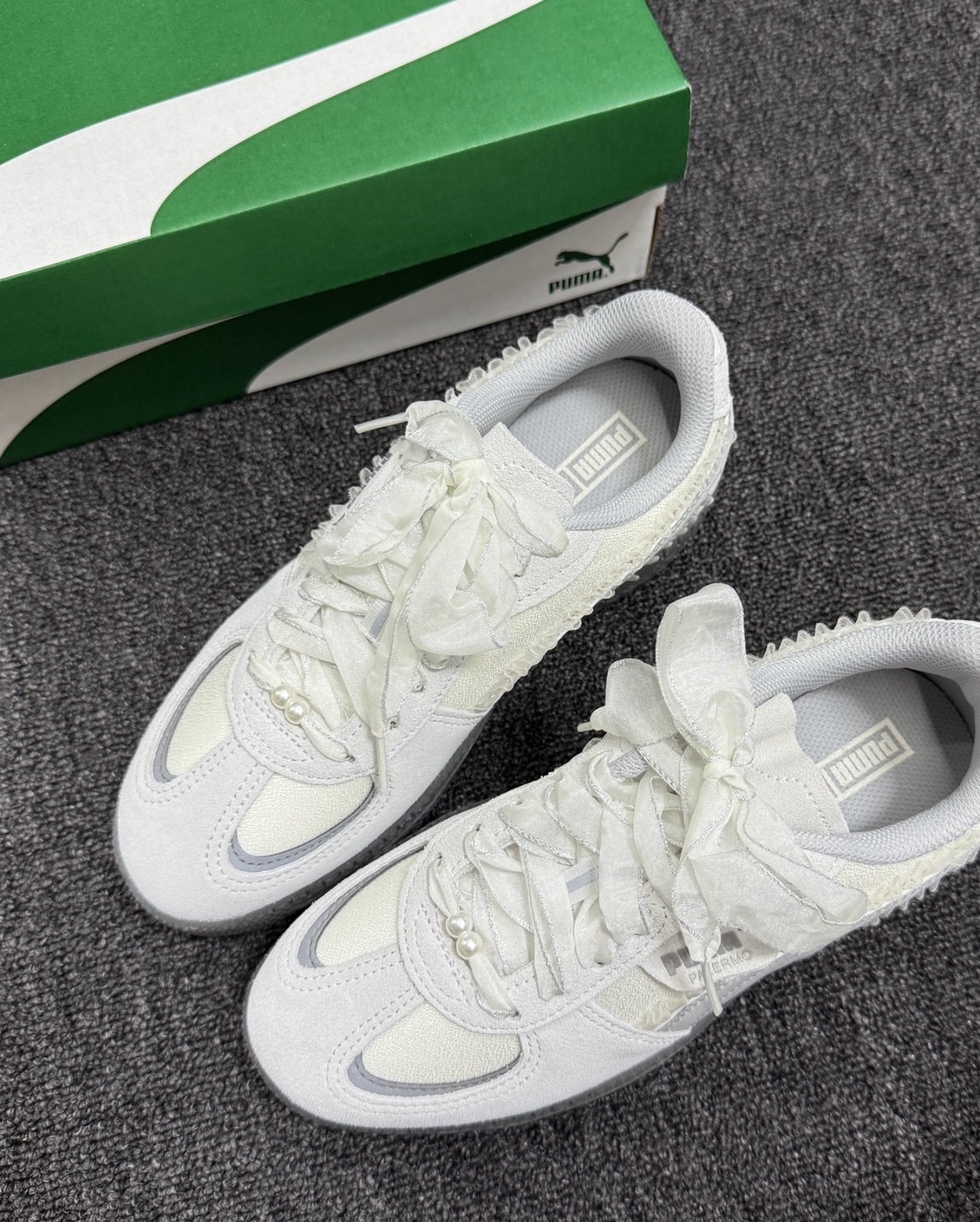 預購 PUMA PALERMO 蕾絲花邊 麂皮迷霧灰