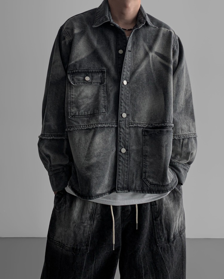 水洗刷色暈染牛仔外套