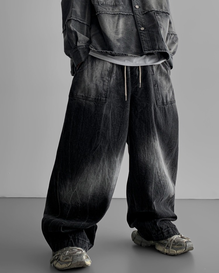 裂痕水洗暈染氣球牛仔褲